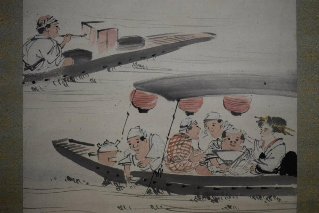 真作/大原呑舟/屋形船図/布袋屋掛軸HH-705