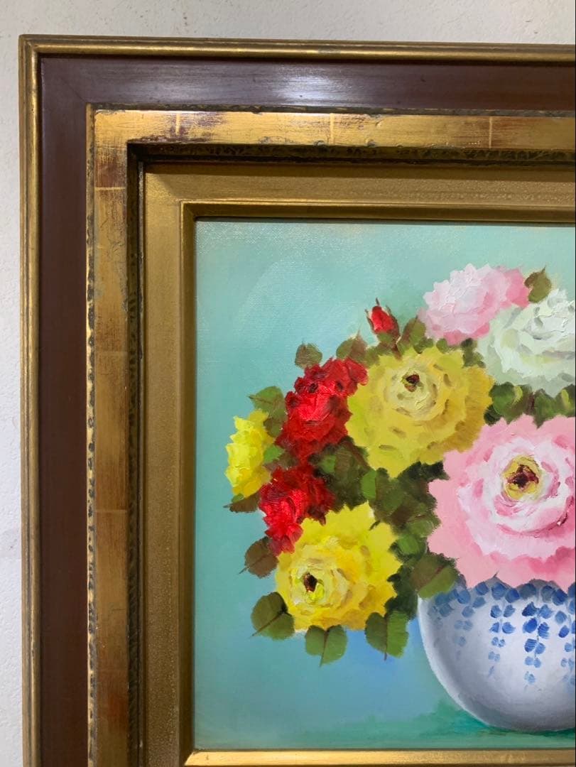 絵画額装　油彩肉筆画　真作　田宮博夫『ばら』F6