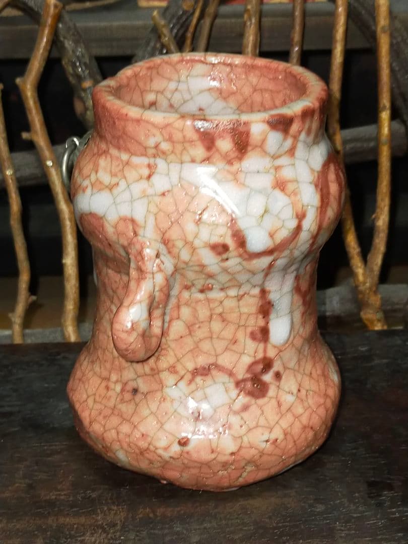 ♥志野　花器　桐箱付き　１　花瓶　掛花入れ　骨董品　アンティーク