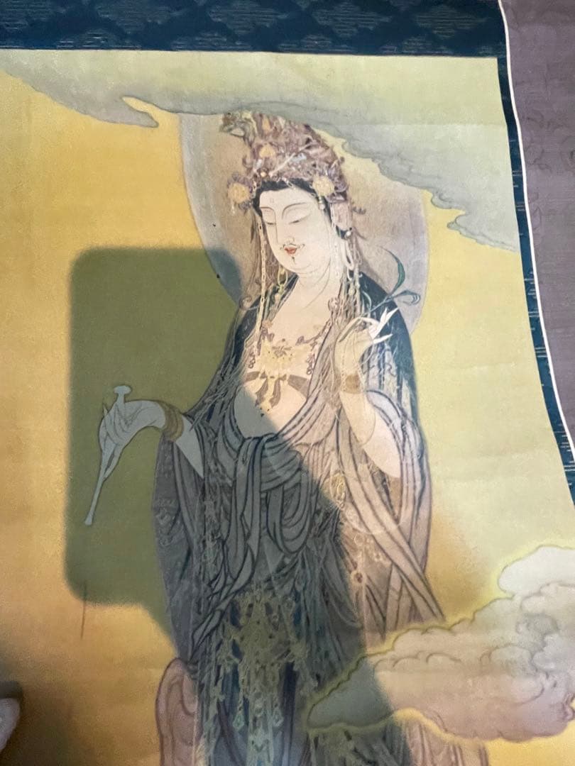 昭和初期【狩野芳崖 悲母観音】稀少國寳アンティーク日本掛け軸 骨董 中国 美術品
