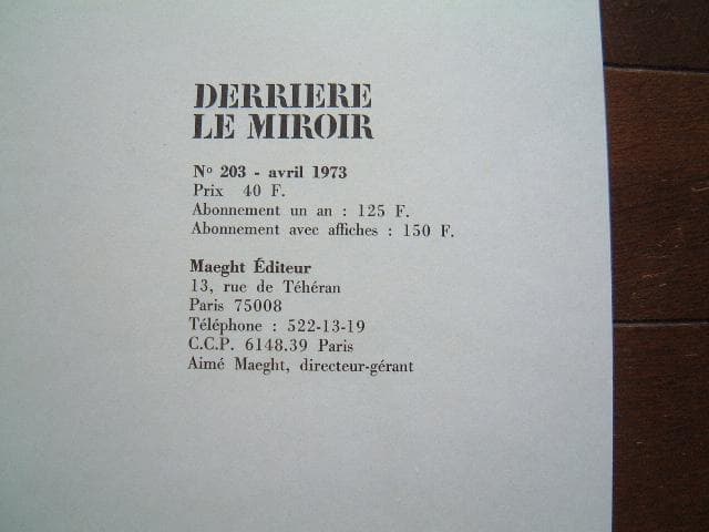 ミロのオリジナル・リト3点含むデリエール・ル・ミロワールNo.203, 1973