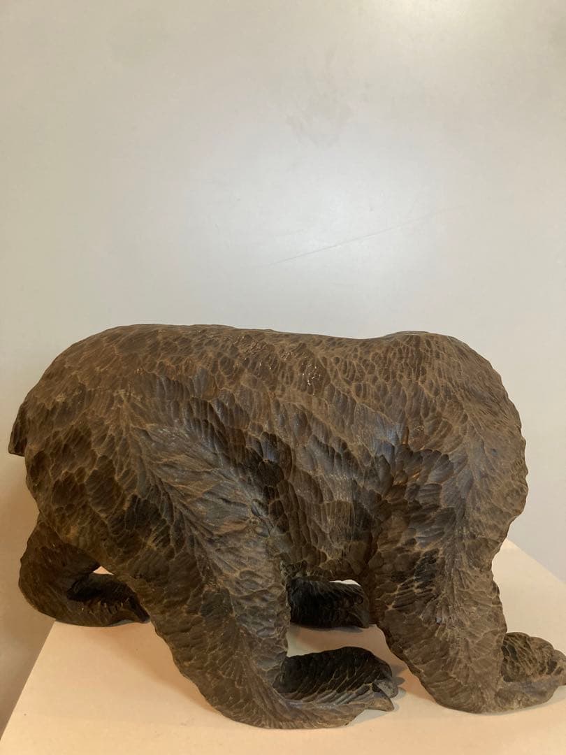 木彫り熊　鮭咥え熊　あらき作　美品　木彫