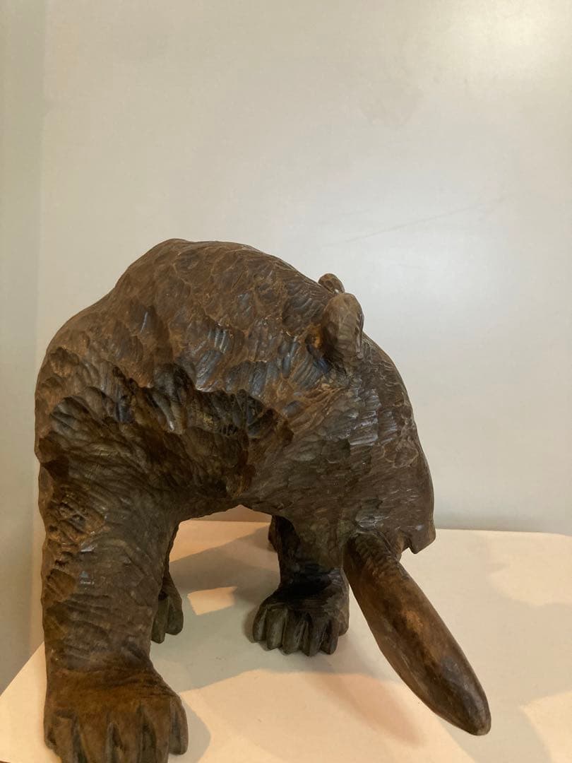 木彫り熊　鮭咥え熊　あらき作　美品　木彫