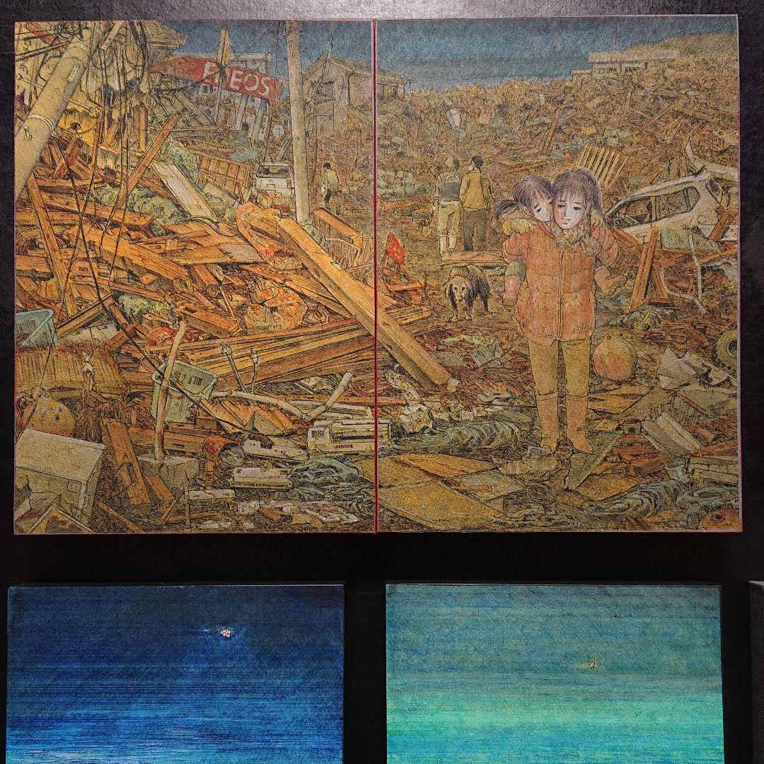 日本画家堤進の平面ポップアート 作品 。ミクストメディア「迷蝶・棺一基」