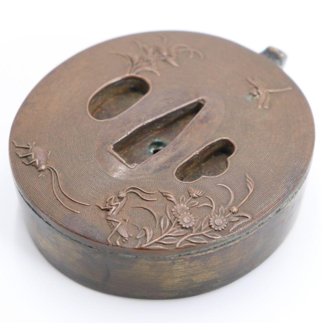 石黒政美造 水滴 草花虫紋 魚子彫 書道具　V62　1F28