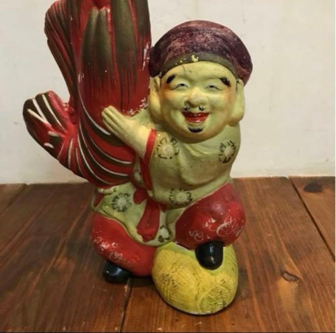 美品　年代物　陶器　恵比寿さま　縁起物　置物　　オブジェ