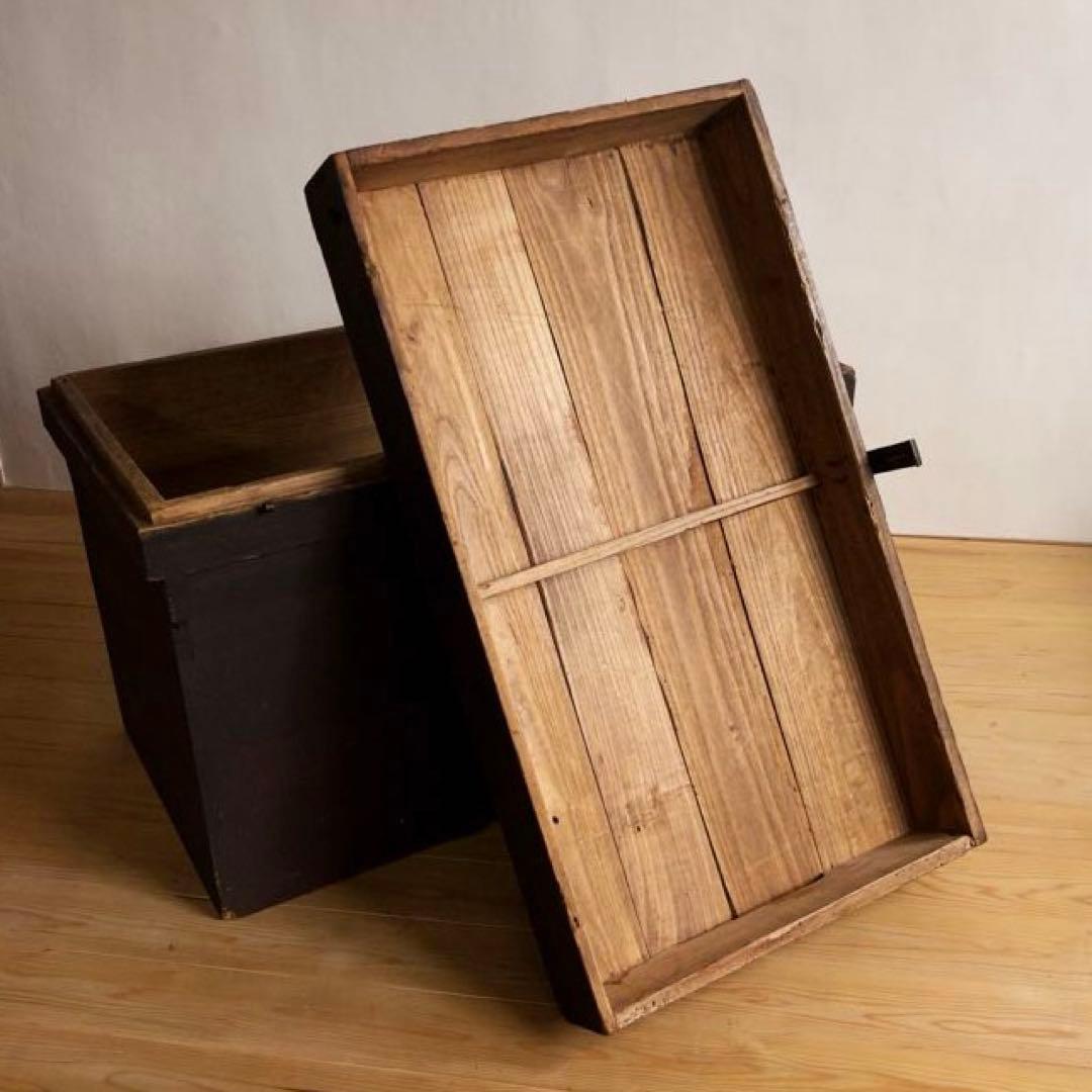 大型　無垢　木箱　M066 高さ約73㎝　店舗什器　ディスプレイ台　古道具