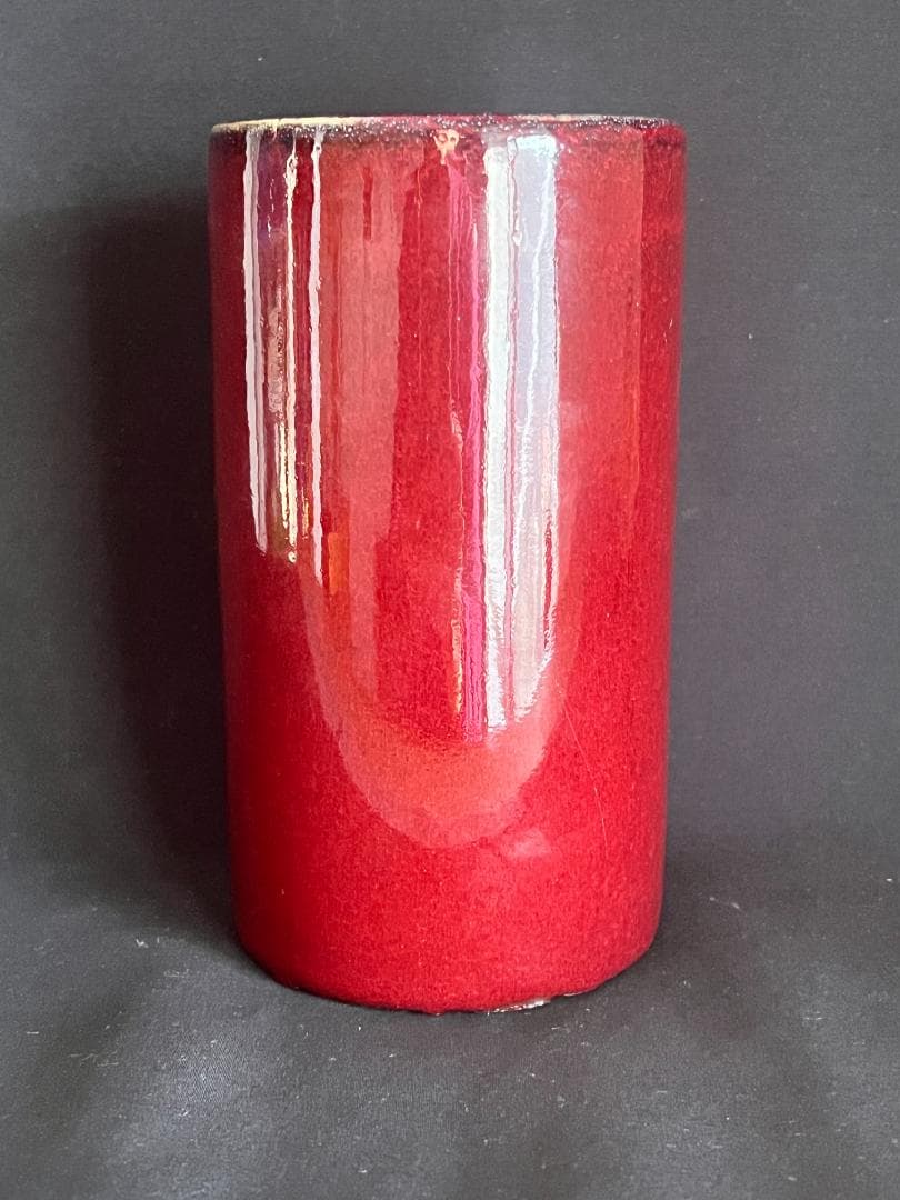【海】中国美術　清代期　辰砂釉　筆筒　骨董品　時代品　美術品