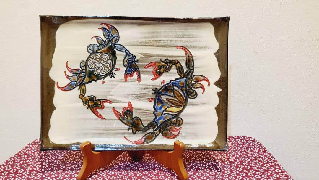 ⑦宮城三成 月夜 良縁 蟹紋 平角皿2枚セット 沖縄 人間国宝孫 やちむん