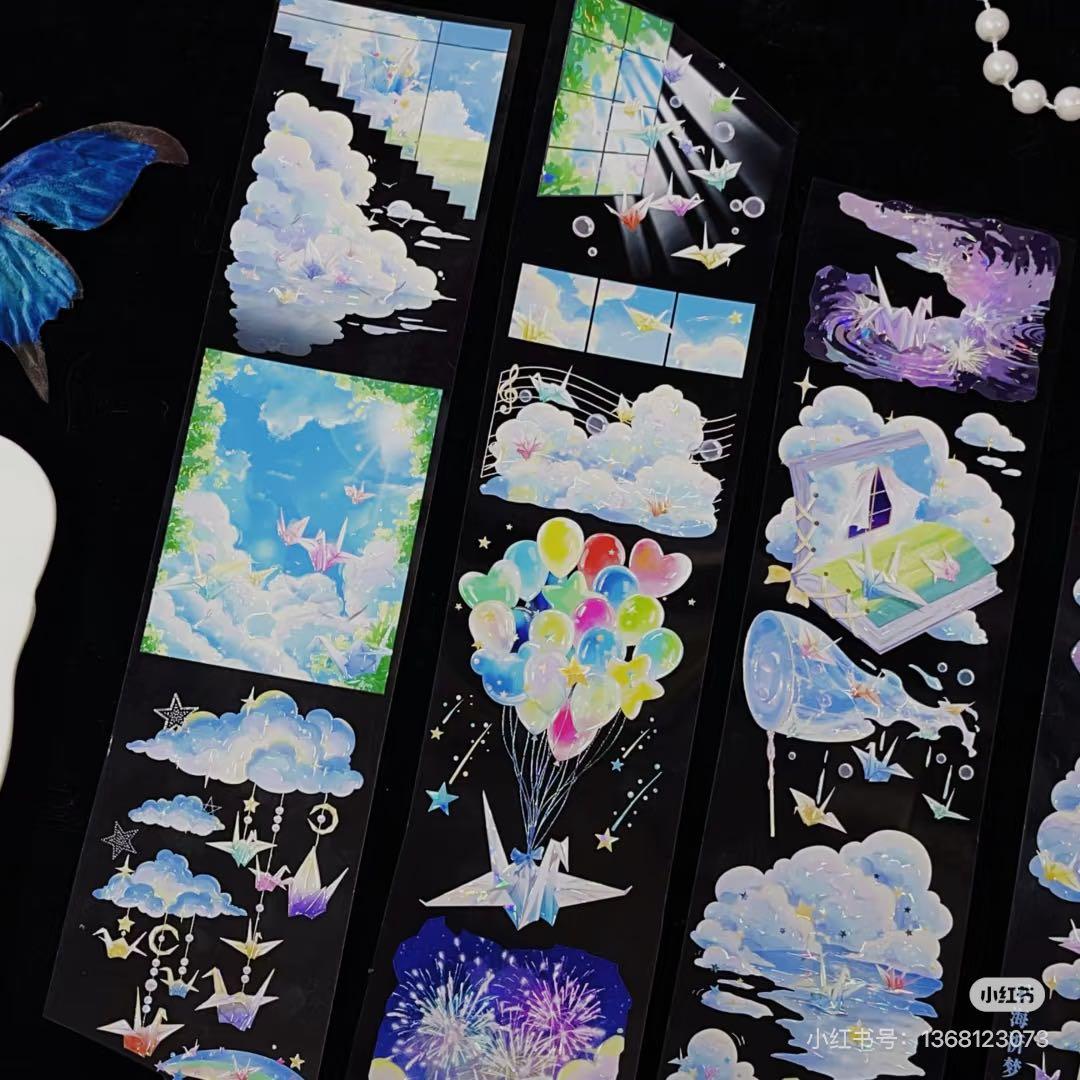 【8901】海外　マステ　3/5/巻　貝殻光マスキングテープ　虹　空　折り鶴