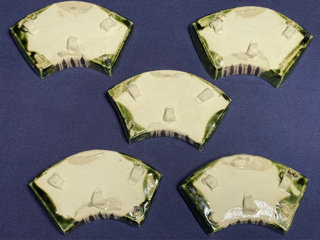 織部 扇面 向付 ５客 瀧口喜兵爾 作 箱無し 未使用