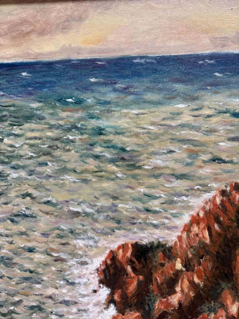 ロスアンゼルスにて　海の風景 三輪作 油彩画 P12サイズ板に油彩画　0918