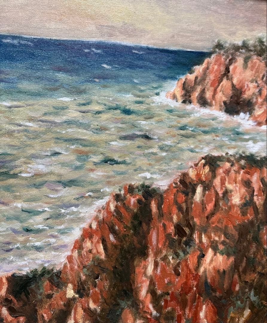 ロスアンゼルスにて　海の風景 三輪作 油彩画 P12サイズ板に油彩画　0918