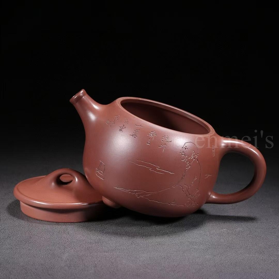 中国古美術・原鉱清水泥大紅袍紫砂壺・底款：顧景舟 范曽・紫砂壺・急須・茶壺・茶道