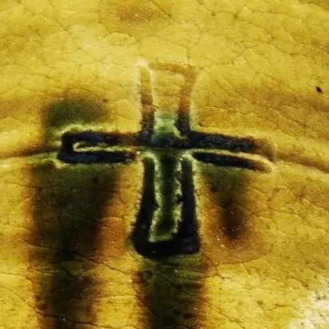 ma609⑤『黄瀬戸 十字紋 茶碗』　/骨董品 古美術 アンティーク 古玩