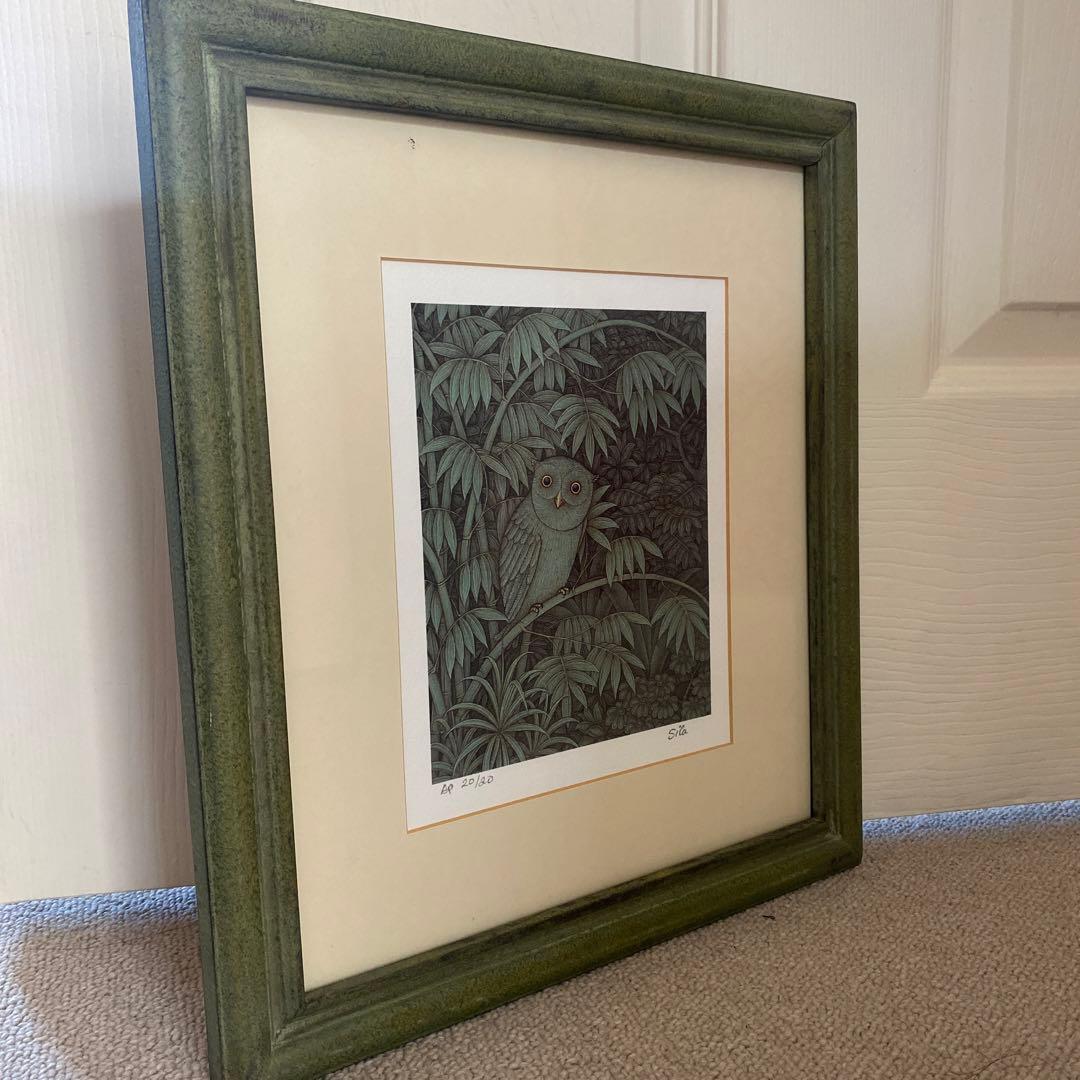 バリ ワヤンシーラ氏版画　AP サイン入りOwl House