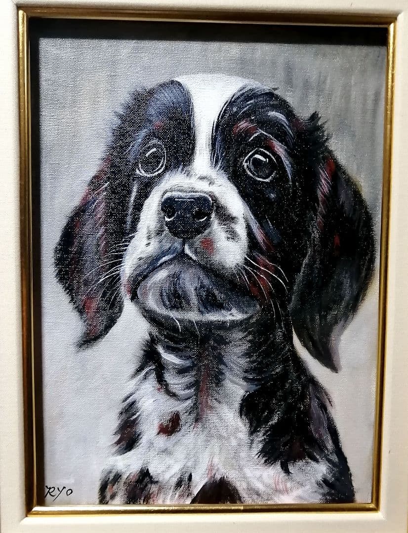 絵画　アクリル絵　キャンバス　額縁 動物　犬　原画