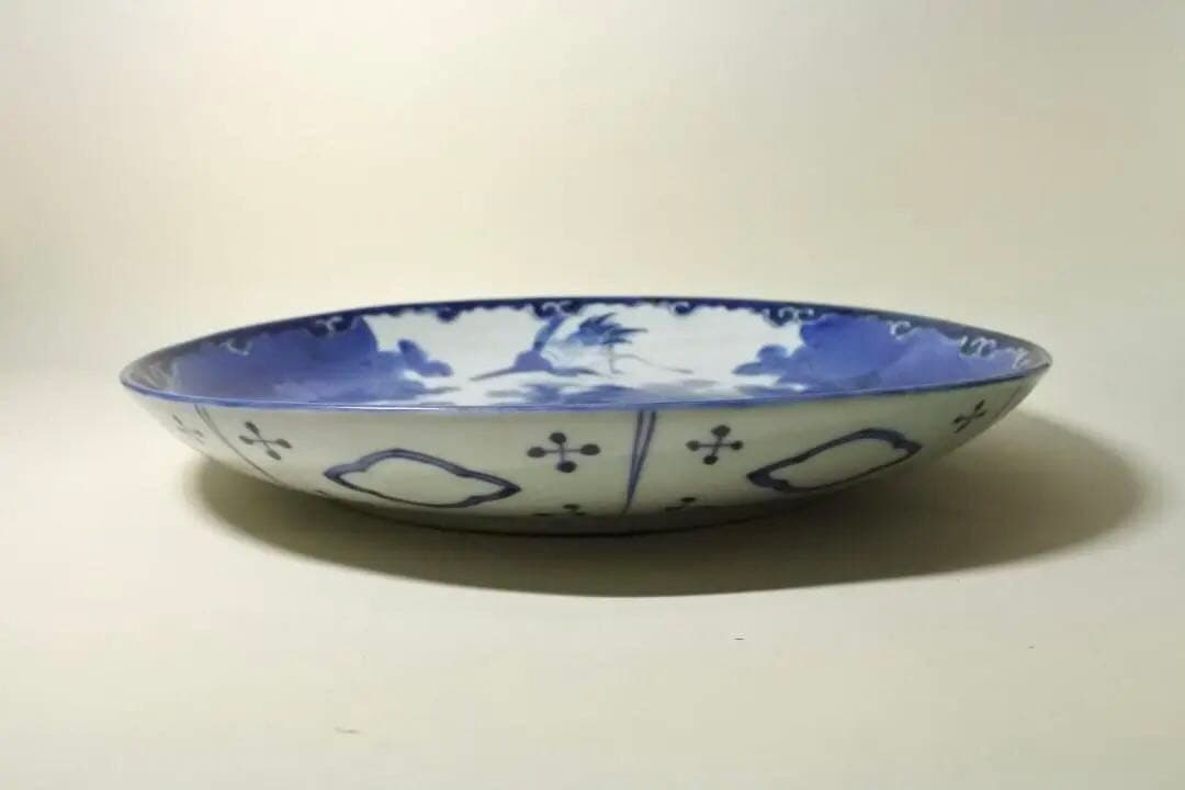 江戸後期　伊万里　染付　雲　鶴　松　大皿　飾皿　骨董品　アンティーク　i