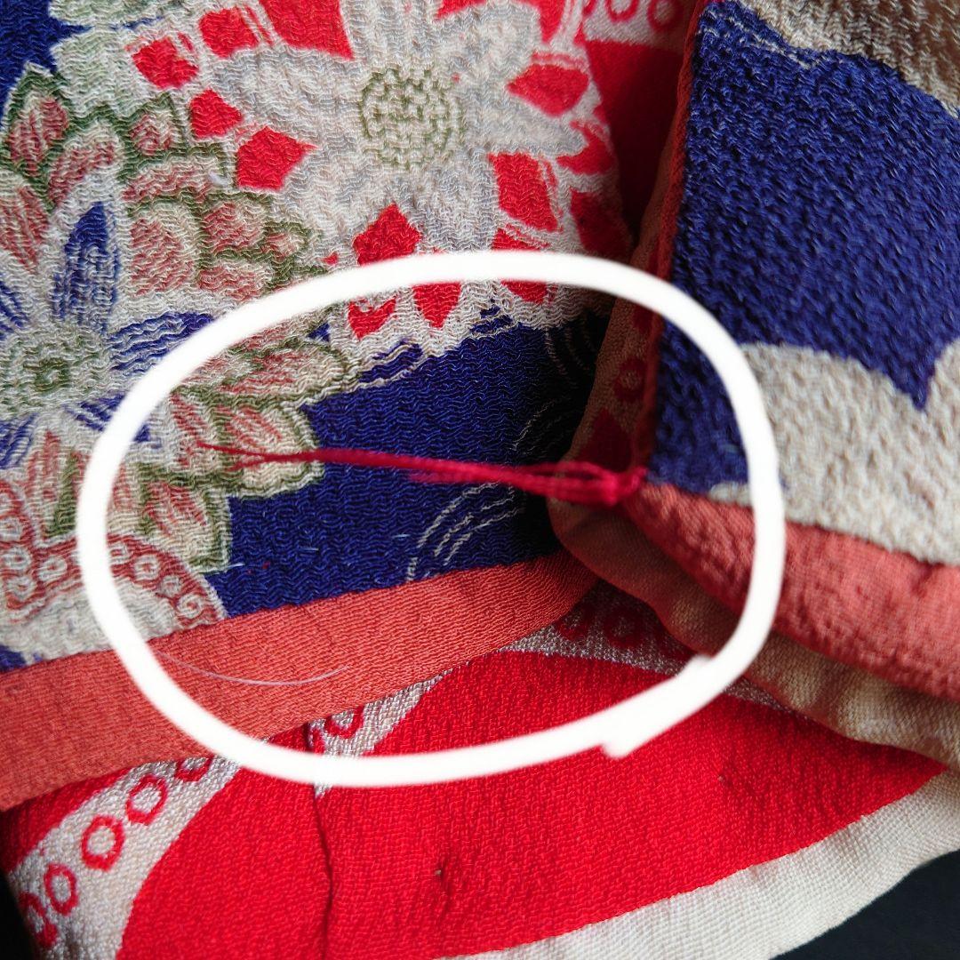 アンティーク　市松人形の着物　大正期の縮緬　袷　比翼付き　袂二枚本仕立て