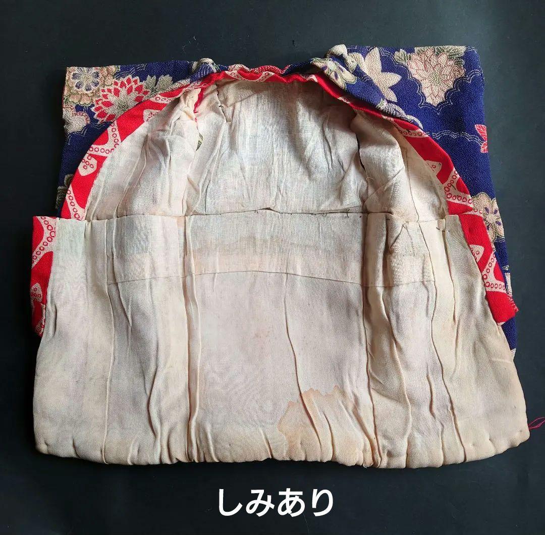 アンティーク　市松人形の着物　大正期の縮緬　袷　比翼付き　袂二枚本仕立て