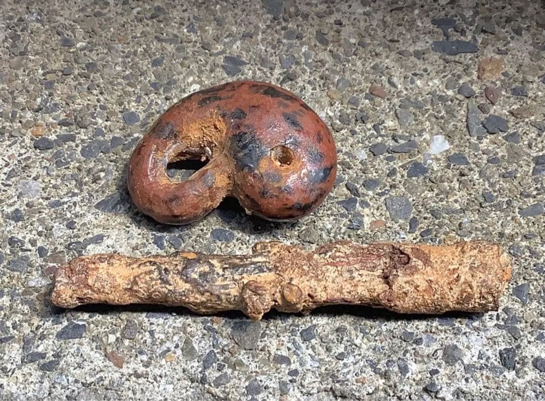 ✳時代鑑定済み鉄鏃と一緒に発掘　✳古墳期超希少【さる玉】黒曜石勾玉‼️出土古墳期