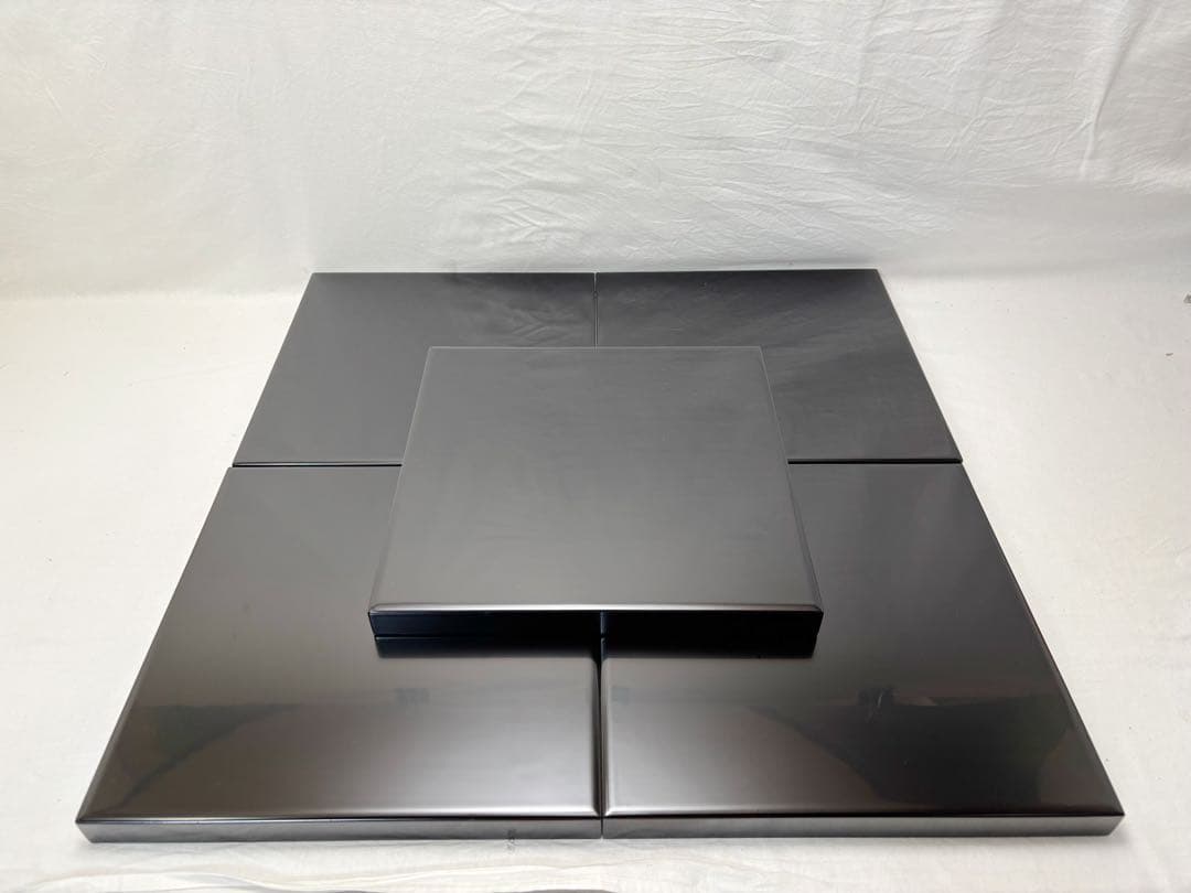 ほぼ未使用 懐石道具 木製黒真塗 会席膳 四方膳 5客揃 正角盆 懐石盆 紙箱