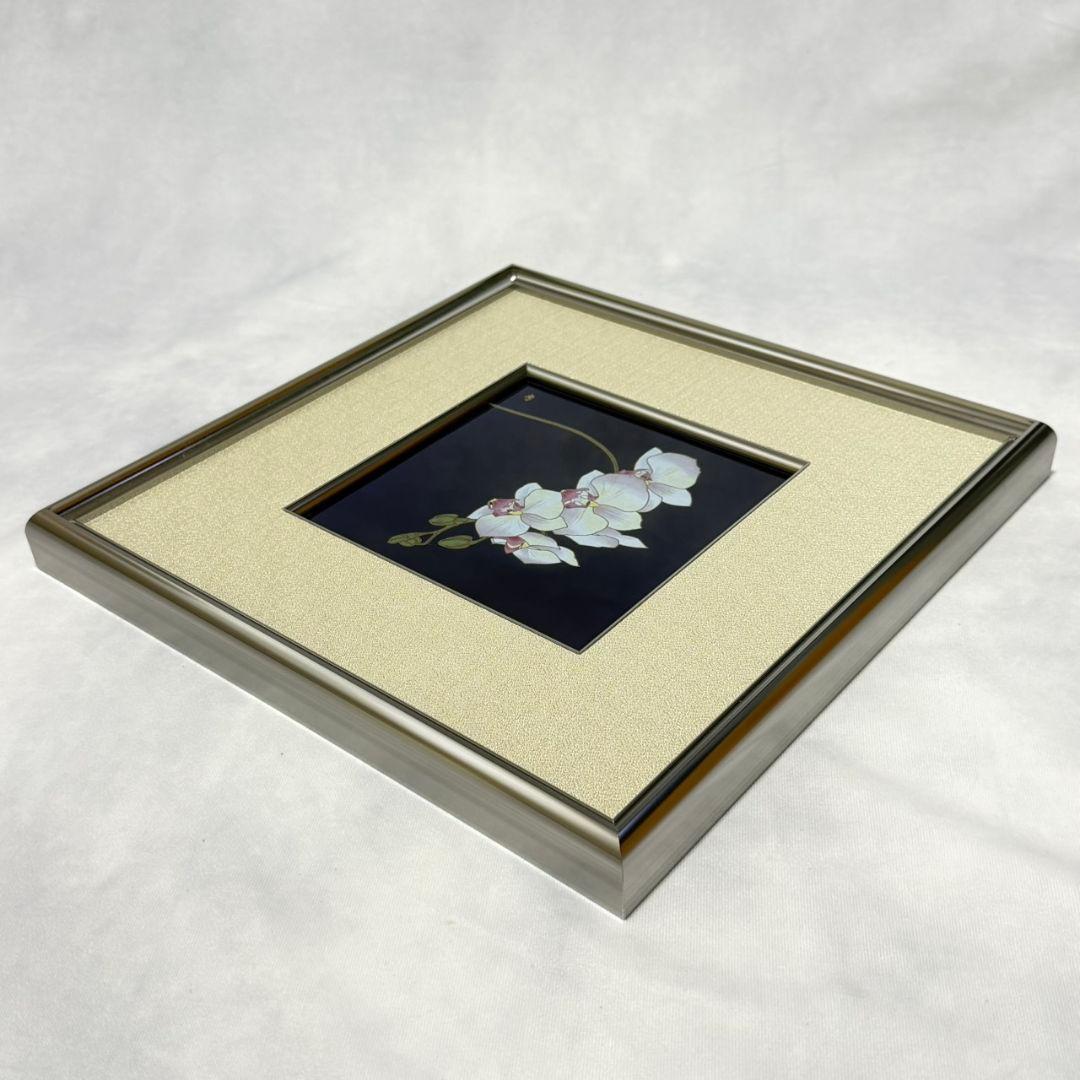 美品 元箱あり☆香蘭社 ルリ胡蝶蘭 陶画 陶額 壁掛け フレーム入り アート