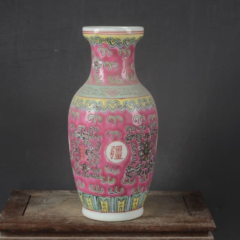 景徳鎮 パステルカラー万寿無彊花瓶 陶磁器 装飾品 現代工芸品 美術品 置物