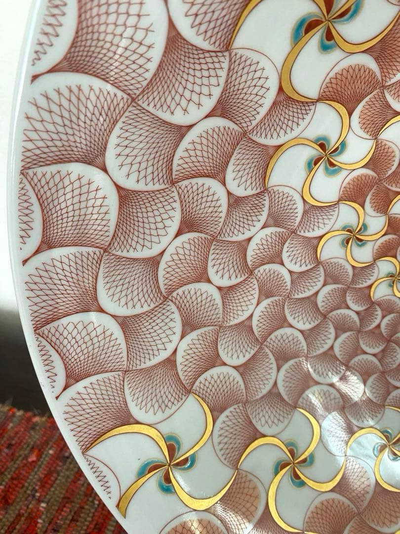 福島武征　(雅号:九谷 武山) 作　赤網手風車文　大鉢