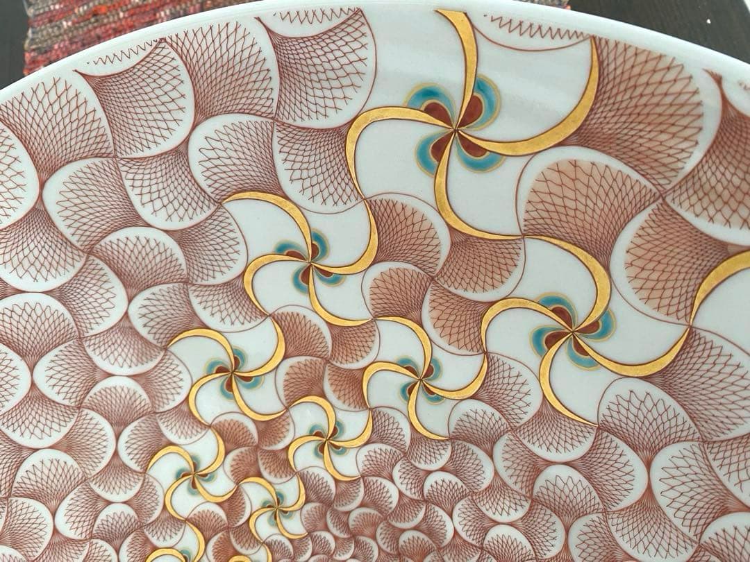 福島武征　(雅号:九谷 武山) 作　赤網手風車文　大鉢