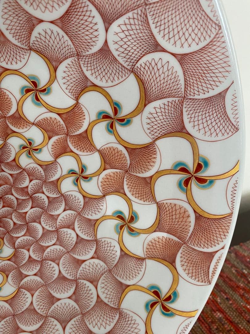 福島武征　(雅号:九谷 武山) 作　赤網手風車文　大鉢