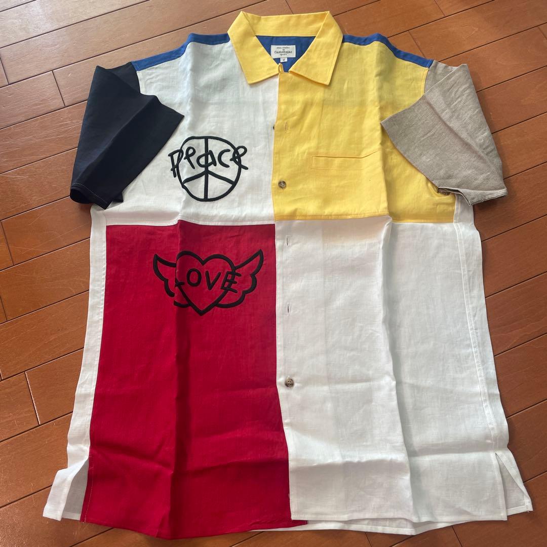 【サイズ2】美品　Castelbajac カラーブロックシャツ 麻100%