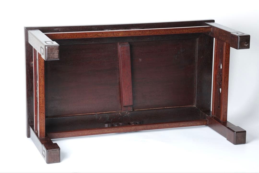 中国美術 細密彫刻 唐木 座卓 紫壇 香炉台 テーブル 机 時代物 骨董品