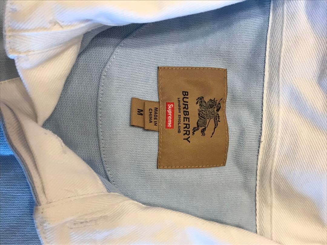 シュプリーム　BURBERRY ラガー　長袖ポロシャツ ブルー　M