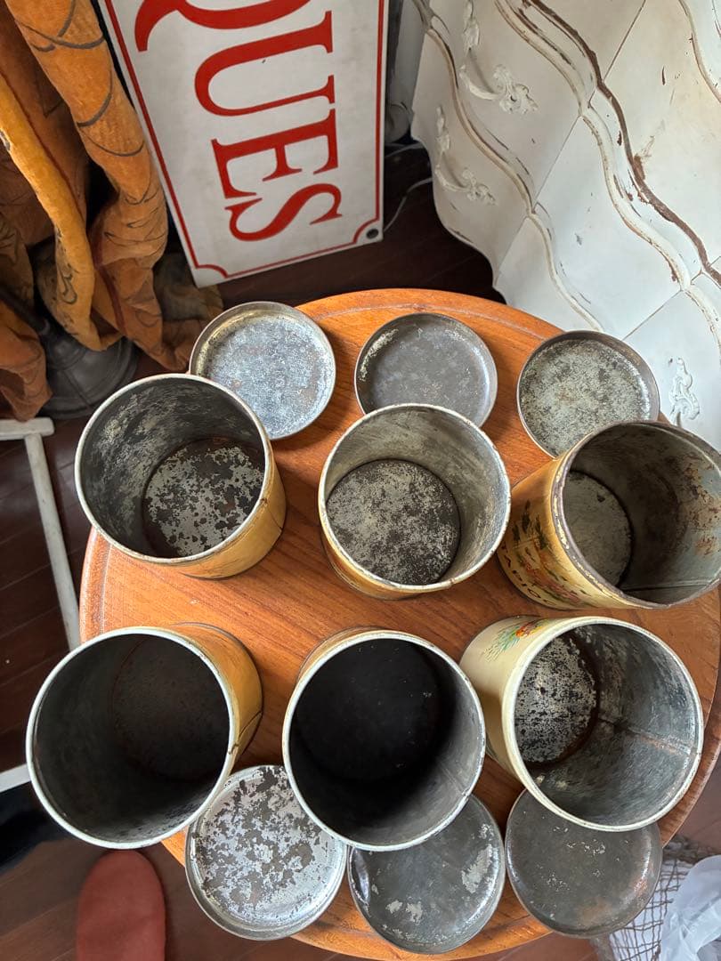 フランス　アンティーク　ティン缶　キャニスター　6個　調味料　鳥　お花　キジ