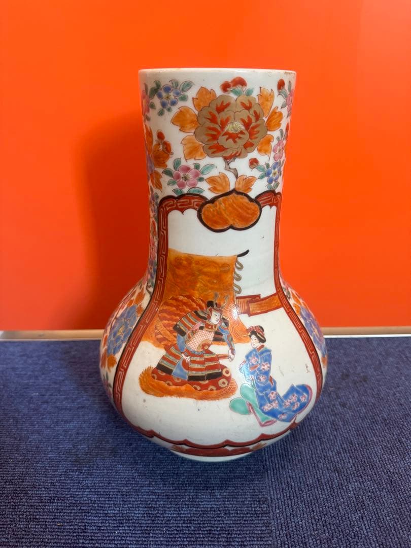 1595 古伊万里 色絵 江戸時代風俗図　花瓶　時代物