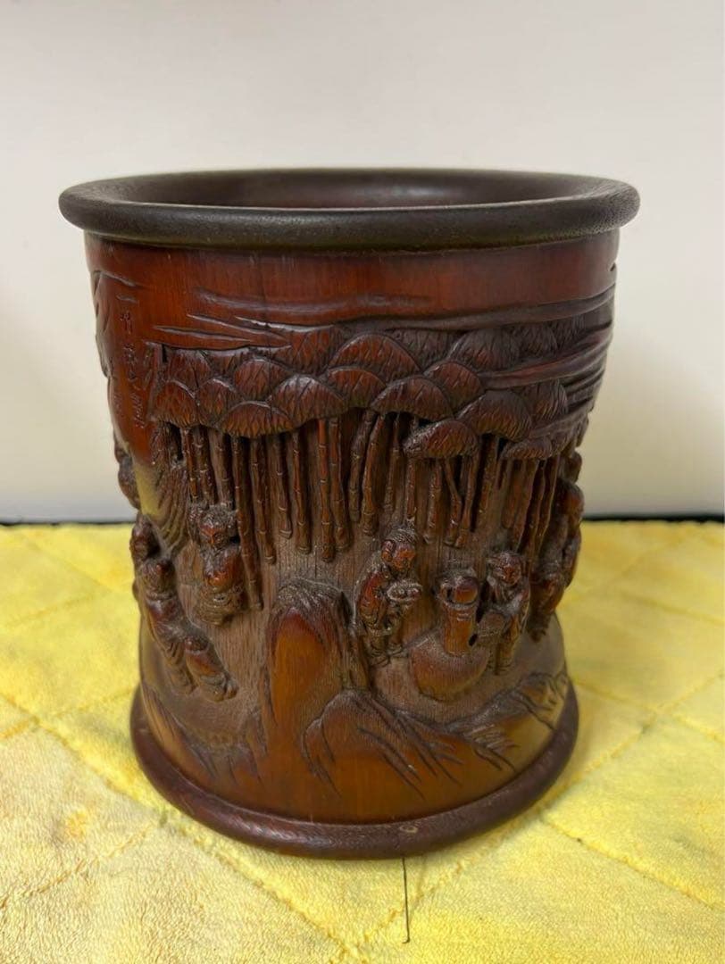 文房具 竹彫筆入 宋時代【竹林七賢希黄】