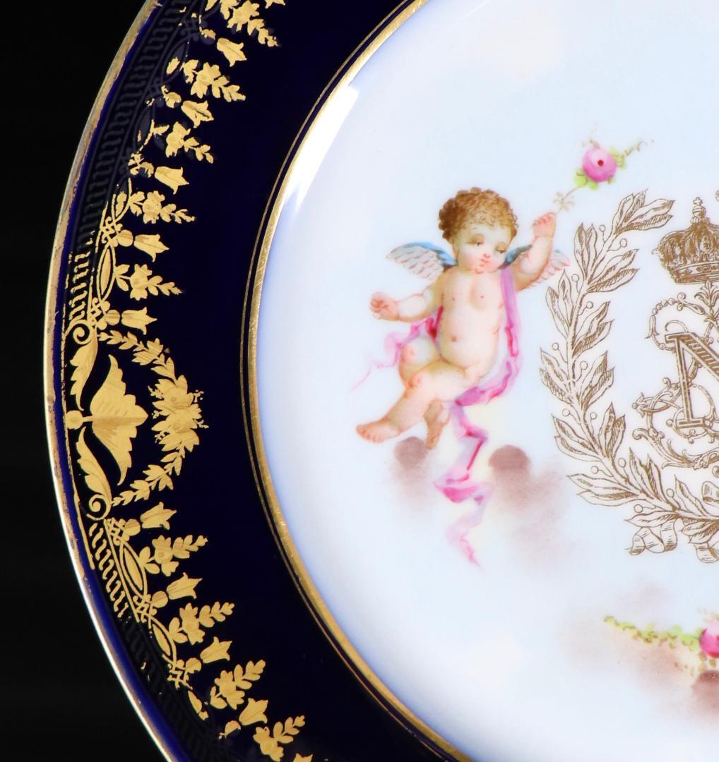 オールド・セーブル フランス第二帝政期1867年製 金彩天使図濃紺色大型プレート
