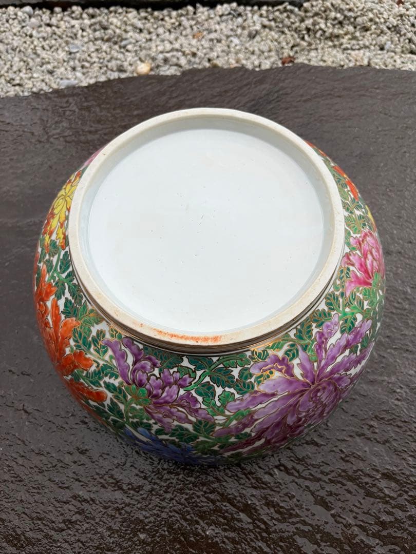 希少　カラフルで華やかで大きな陶器製の蓋付きの壺