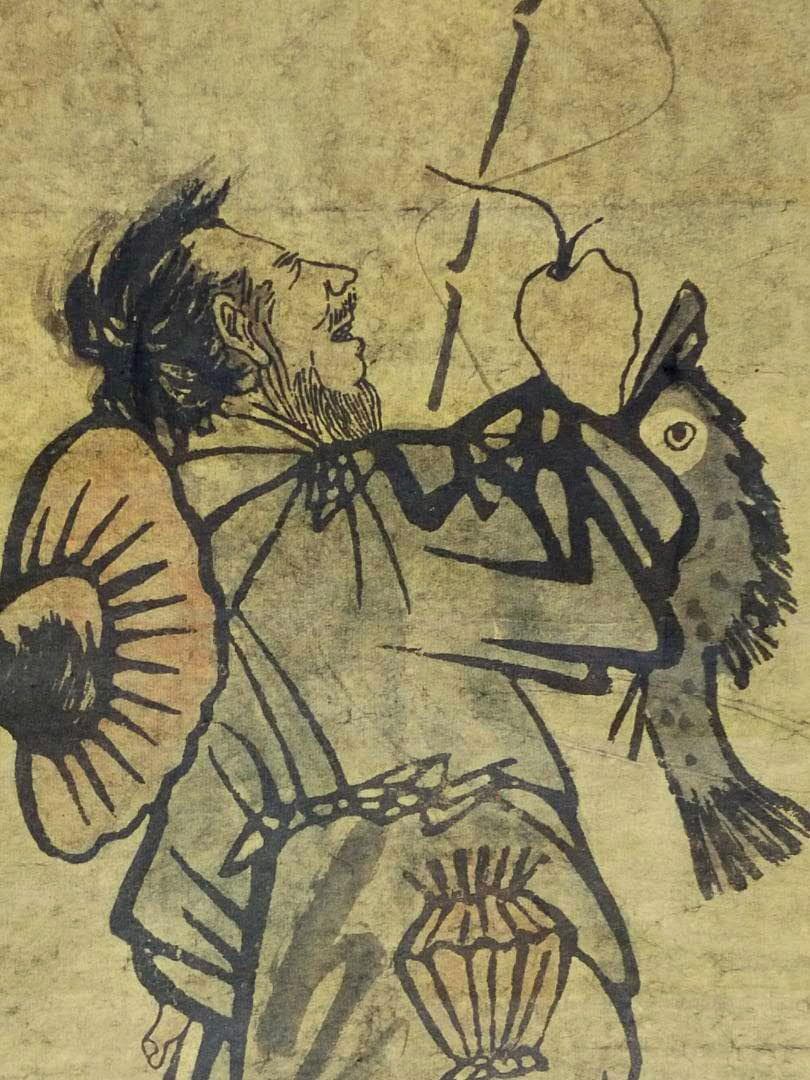 ♥とても古い　掛け軸　中国　人物　掛軸　釣り人　骨董品　古玩　居正