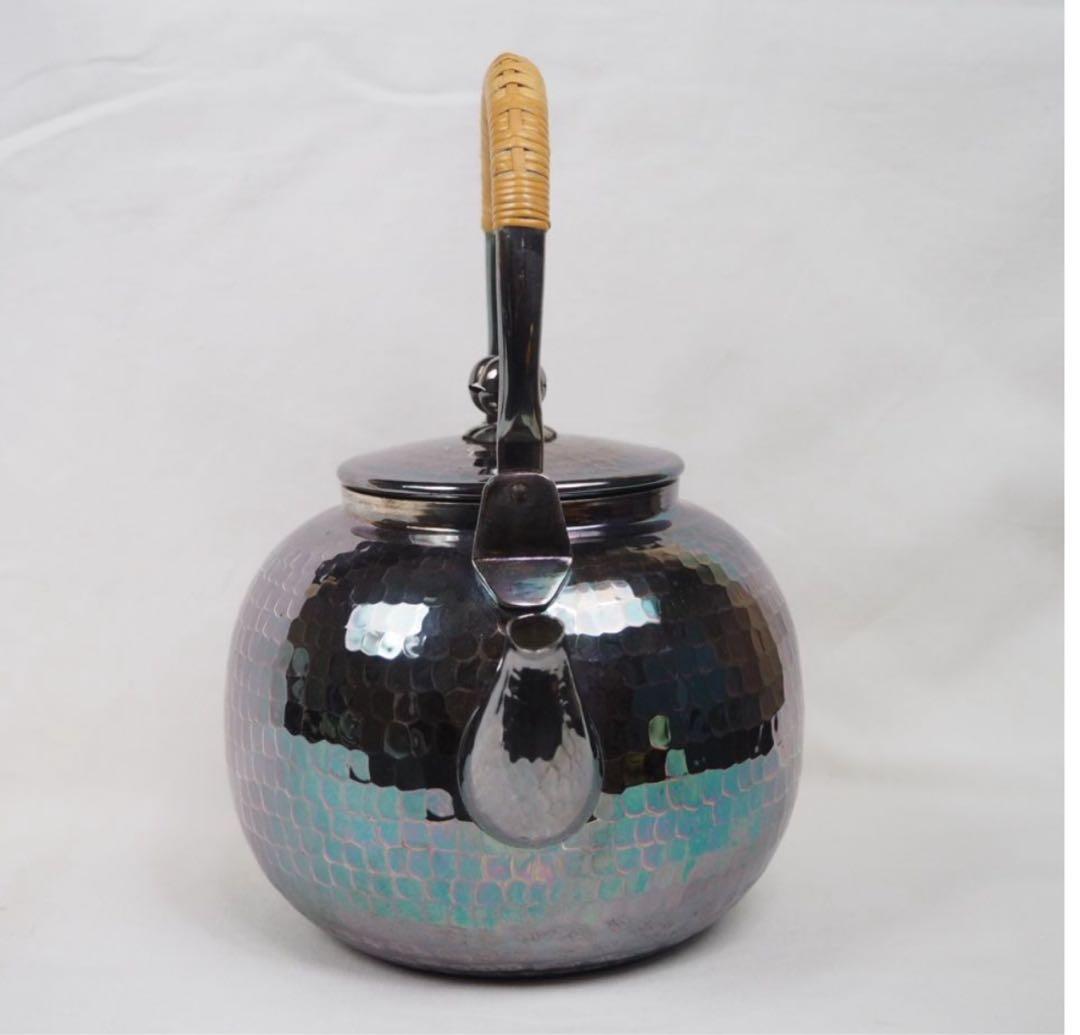 まっち送料無料　未使用　時代物　銀仕上げ鎚肌銀瓶/銀壺/急須　茶道具