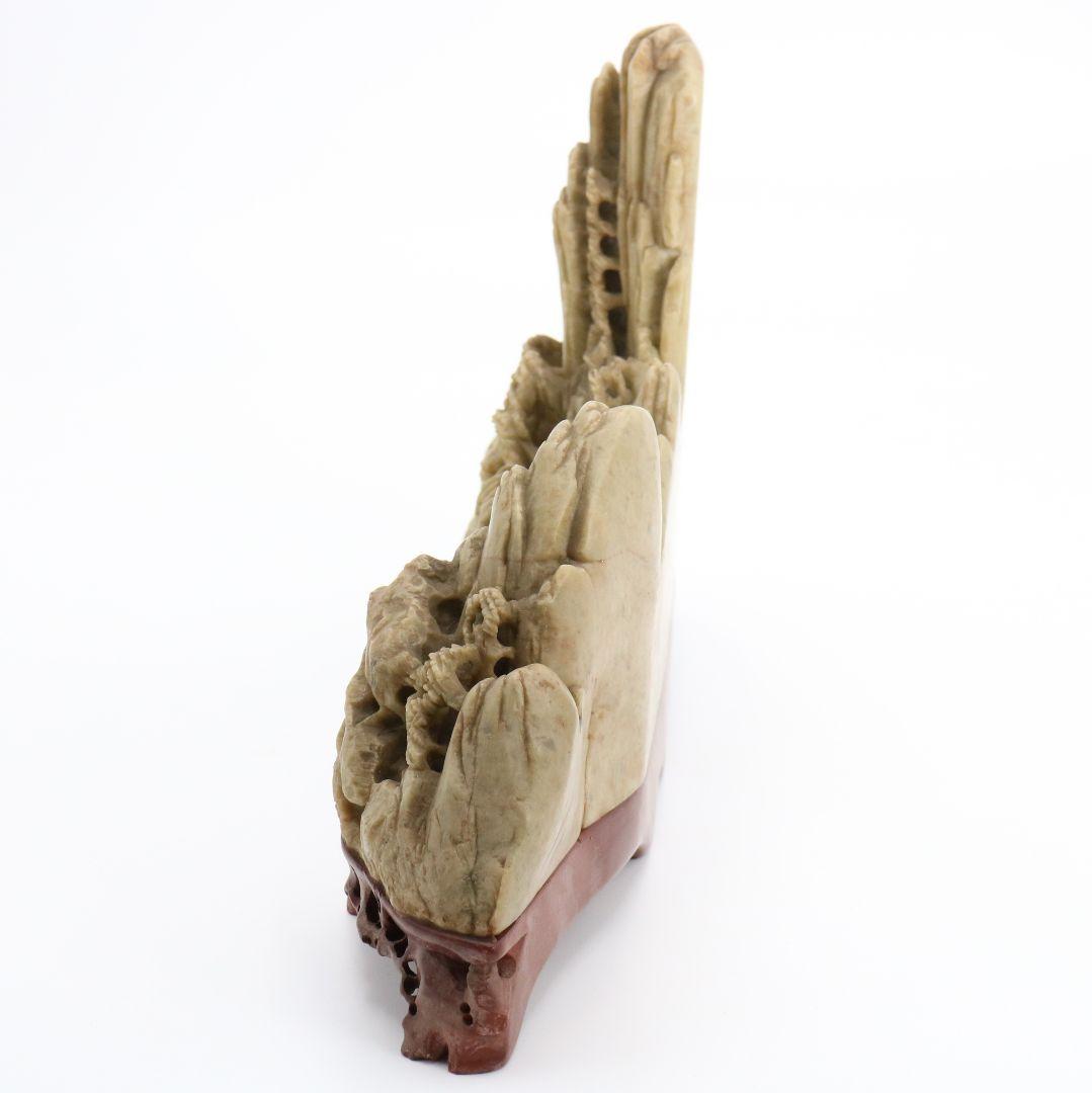 中国 寿山石楼閣山水雕 床飾 置物 彫刻　V306　KZ