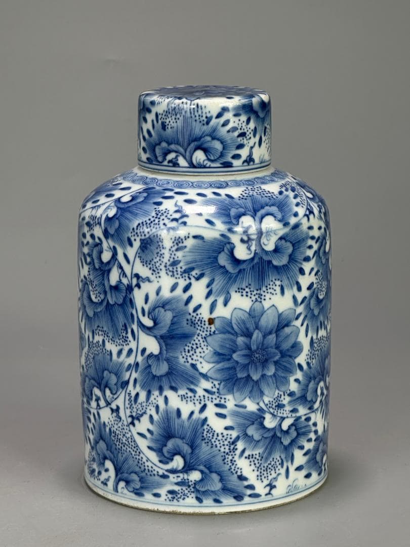 中国美術　煎茶道具　茶器　青花花卉文茶壺　染付茶入　時代　古物　唐物