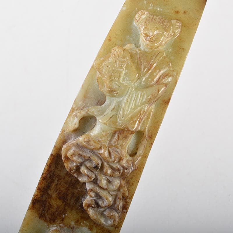 中国　玉石彫刻　人物刻　如意　D　R7205