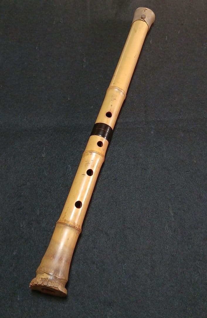 和楽器　尺八　本体 銘有　竹製 5穴　縦笛　和楽