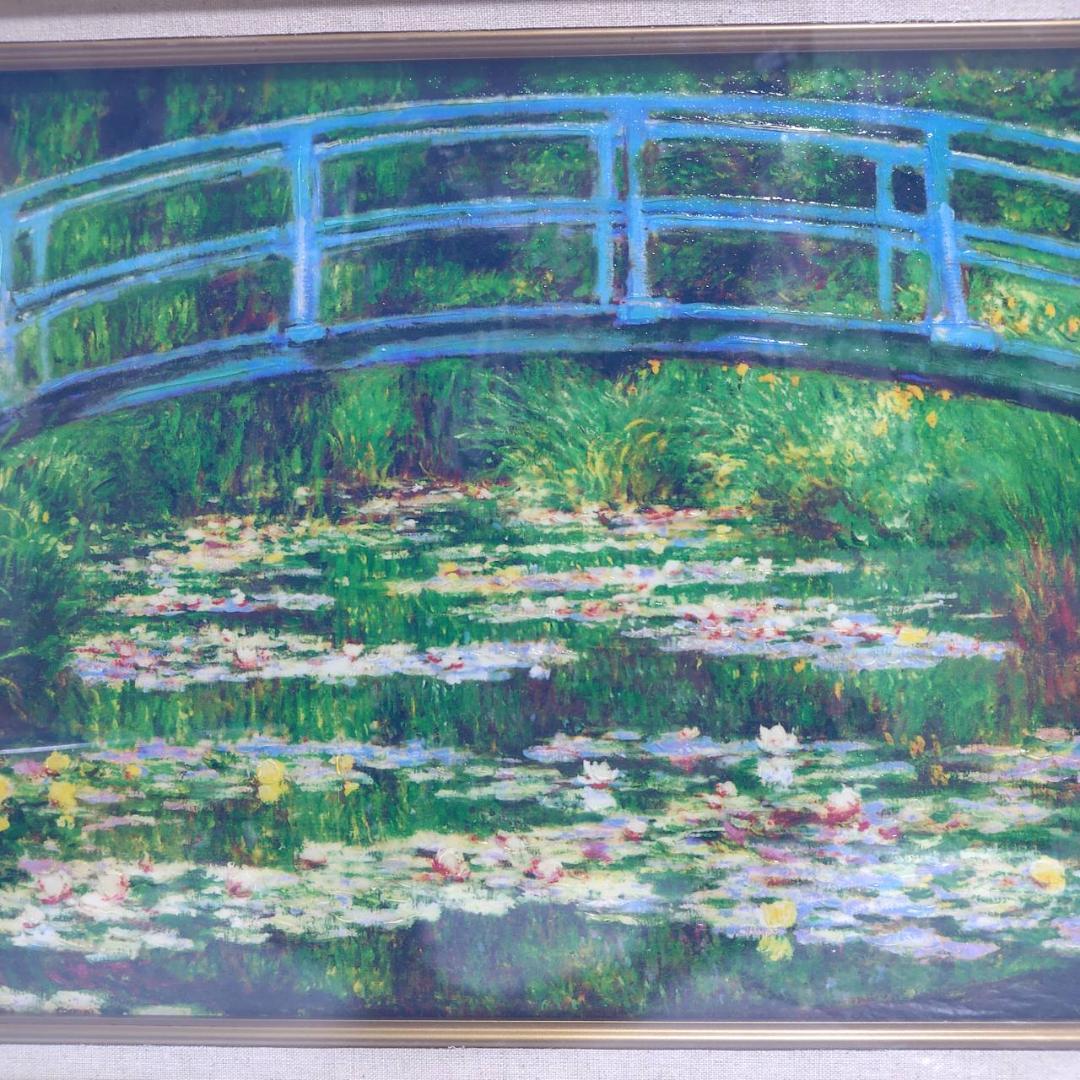 睡蓮 ジヴェールニーの日本の橋 モネ 6号 立体複製名画 額装 油彩画風直筆仕上