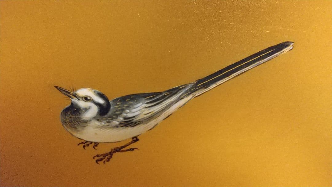 風炉先屏風 ！木賊に鶺鴒 裏は墨絵 竹に雀 リバーシブル 表裏使えます！