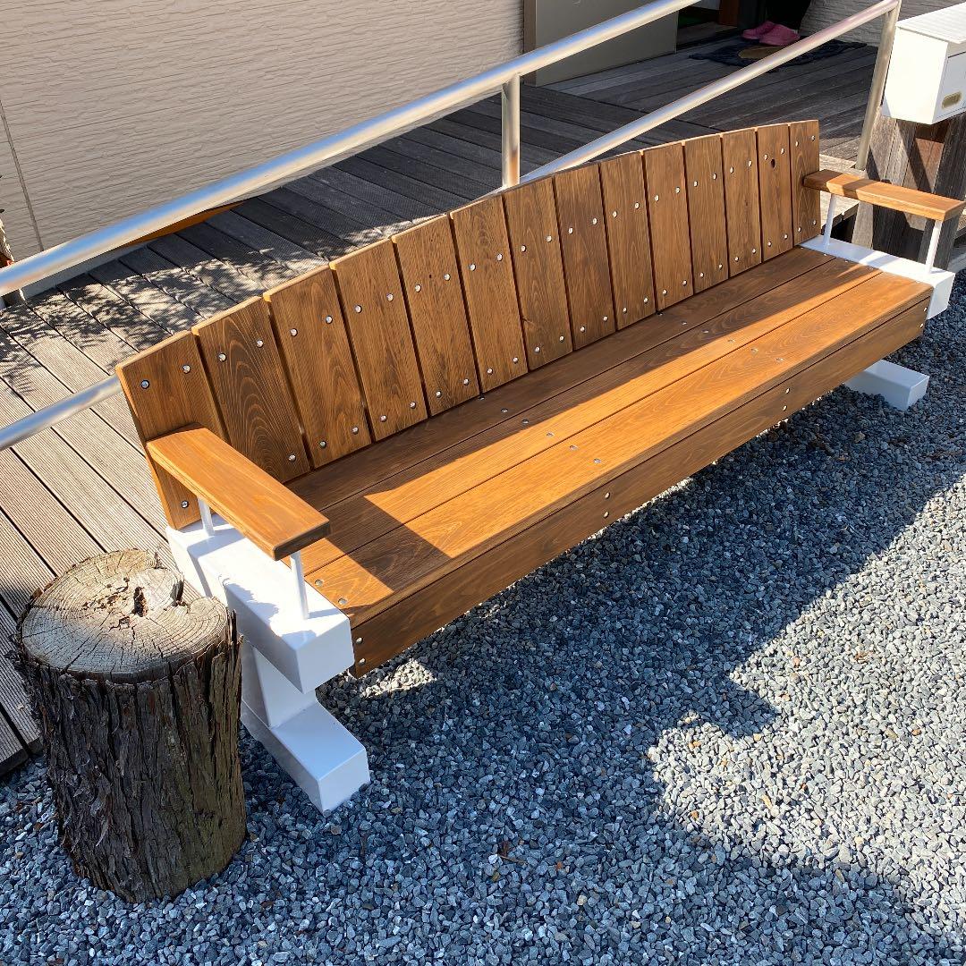 ハンドメイド　ガレージ　ベンチ　鉄骨ベース　檜　桧　ヒノキ　特注可能　高耐久