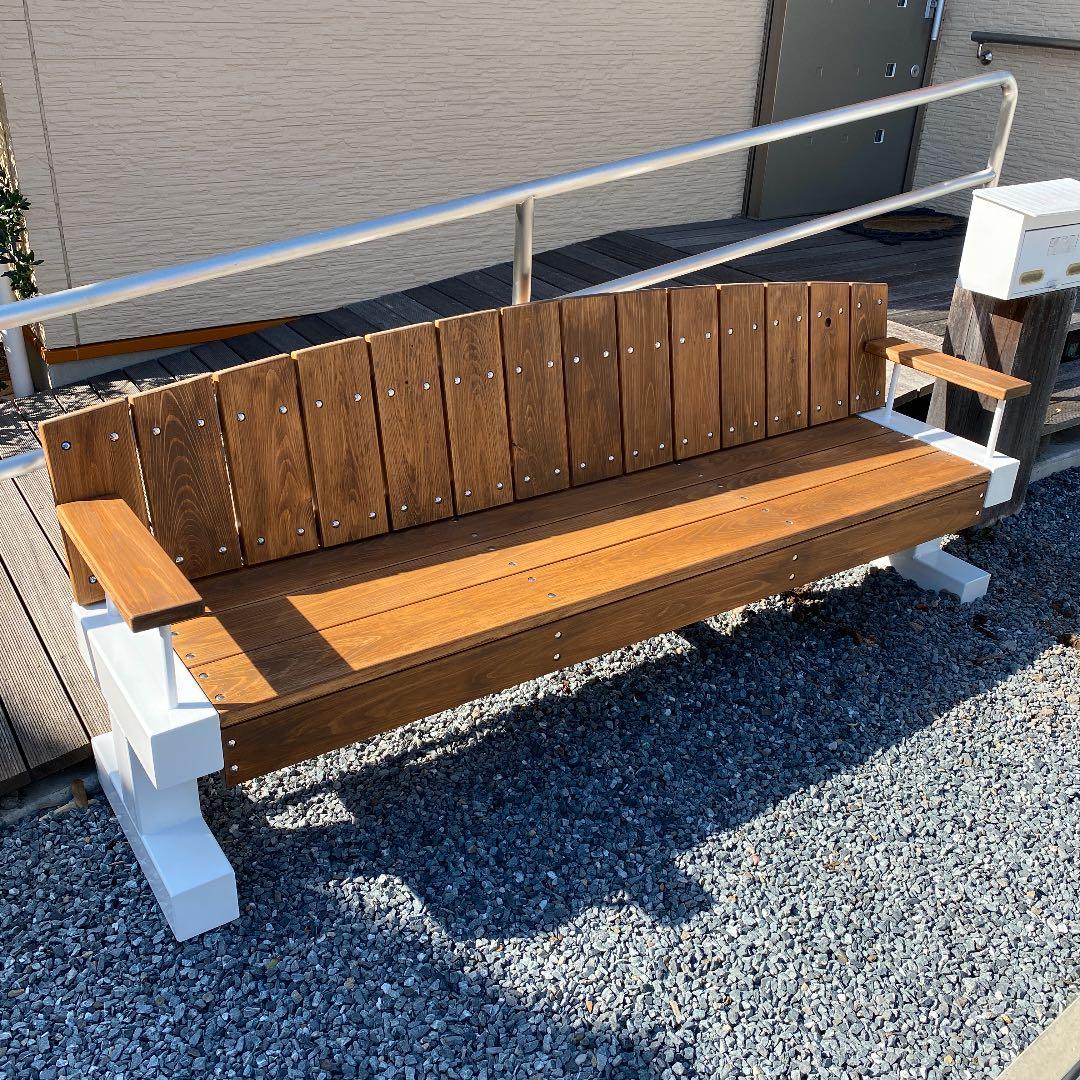 ハンドメイド　ガレージ　ベンチ　鉄骨ベース　檜　桧　ヒノキ　特注可能　高耐久