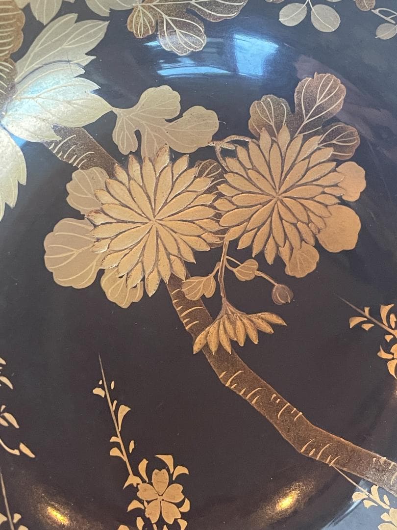 時代 金蒔絵 螺鈿 盃洗 漆 大茶椀 枝垂れ桜 さくら 菊 椿 美品